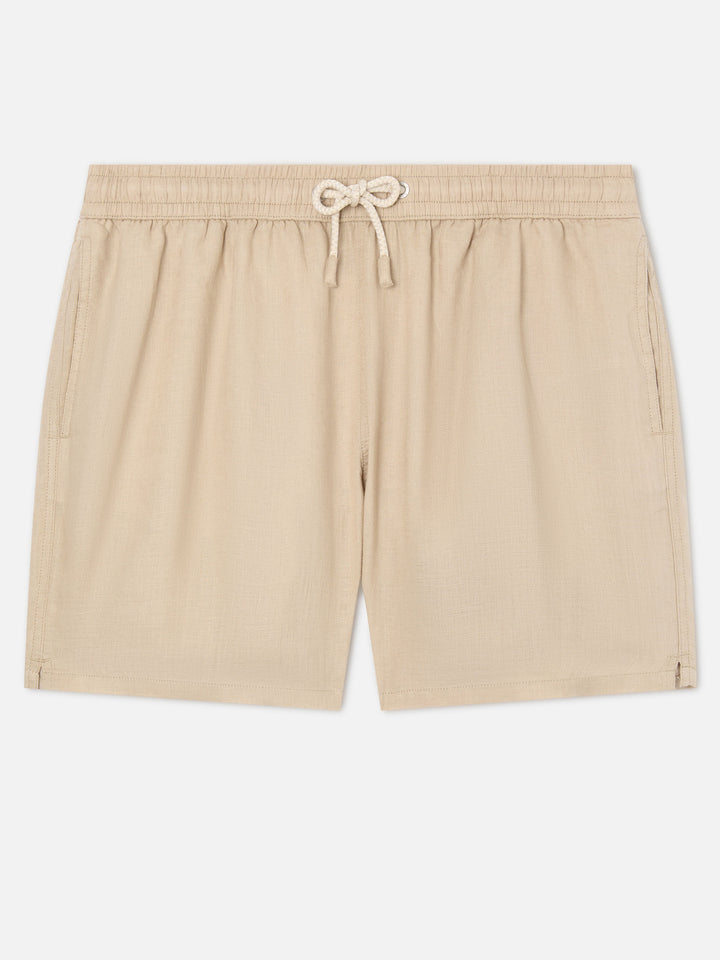 Mittellange beige Leinen-Badeshorts Gustavia