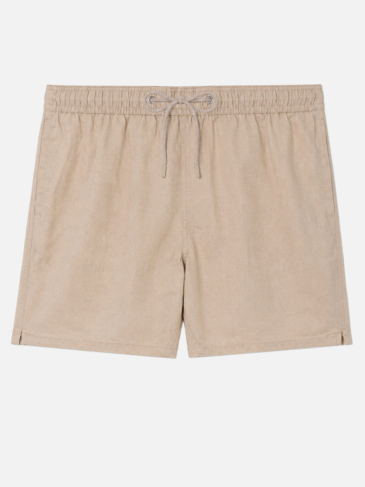 Gustavia beige plain-color linen swim shorts