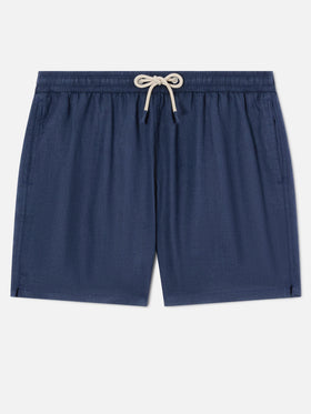 Gustavia blue plain-color linen swim shorts