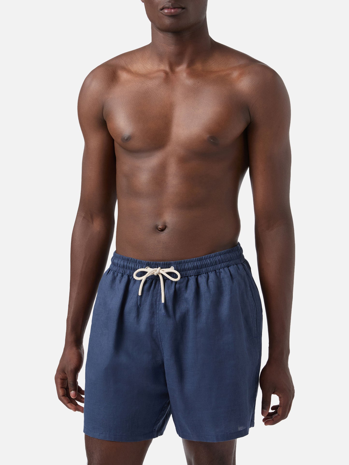 Gustavia blue plain-color linen swim shorts
