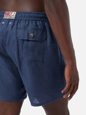 Gustavia blue plain-color linen swim shorts