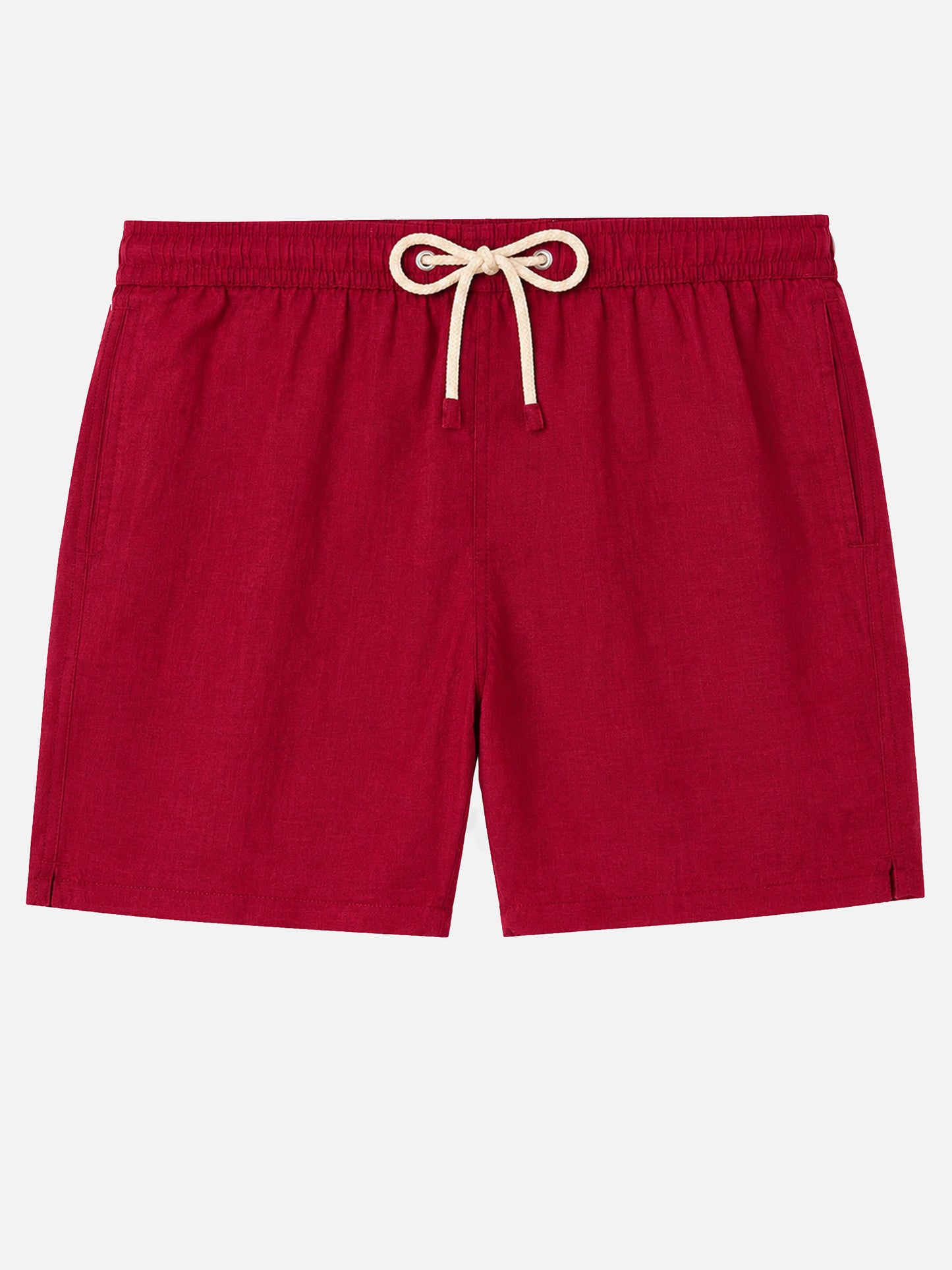 Gustavia burgundy plain-color linen swim shorts