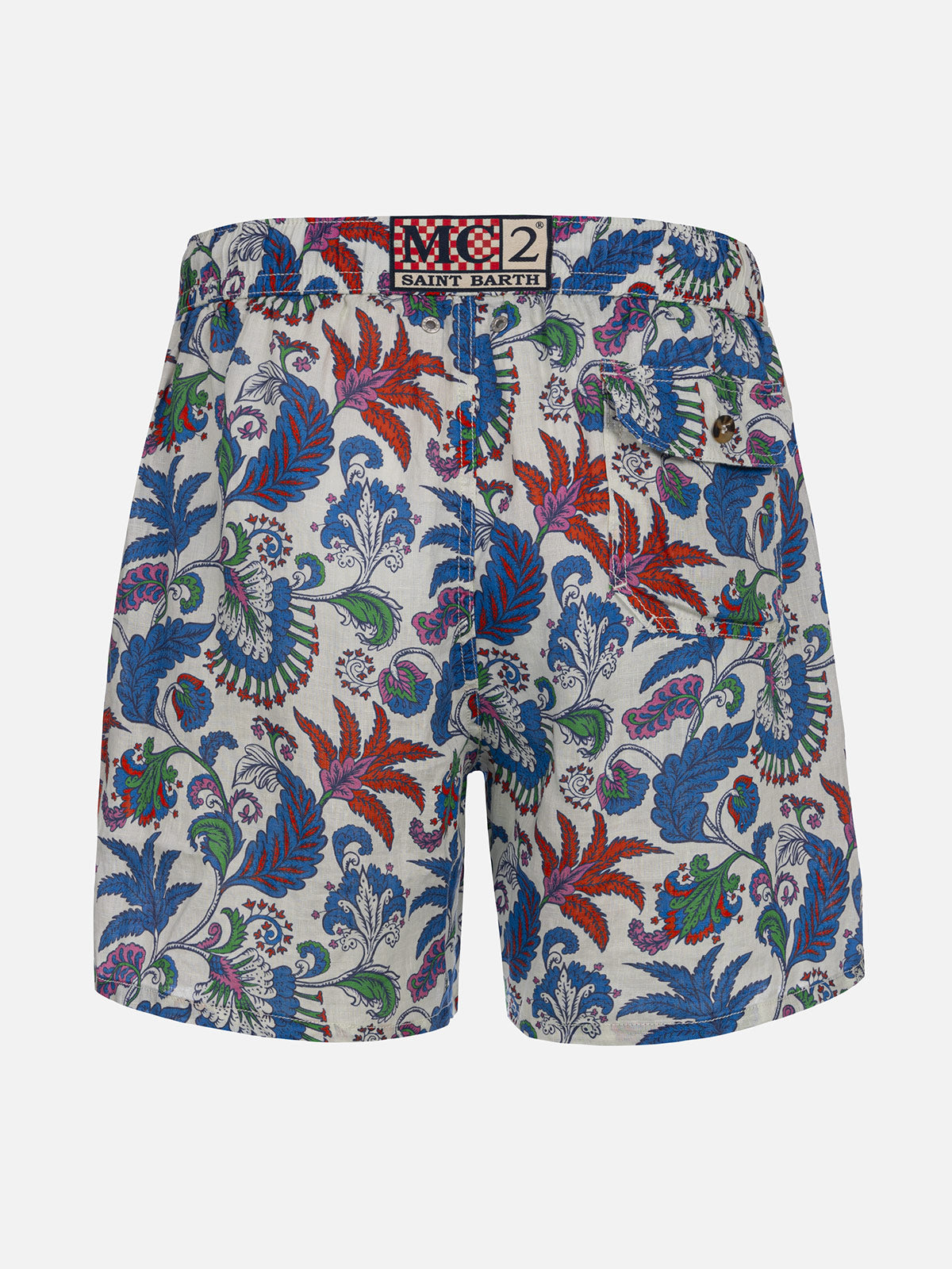 Man mid-length linen swim-shorts Gustavia with flower print - MC2 Saint Barth