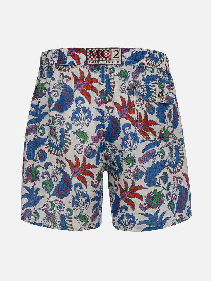 Man mid-length linen swim-shorts Gustavia with flower print - MC2 Saint Barth