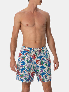 Man mid-length linen swim-shorts Gustavia with flower print - MC2 Saint Barth