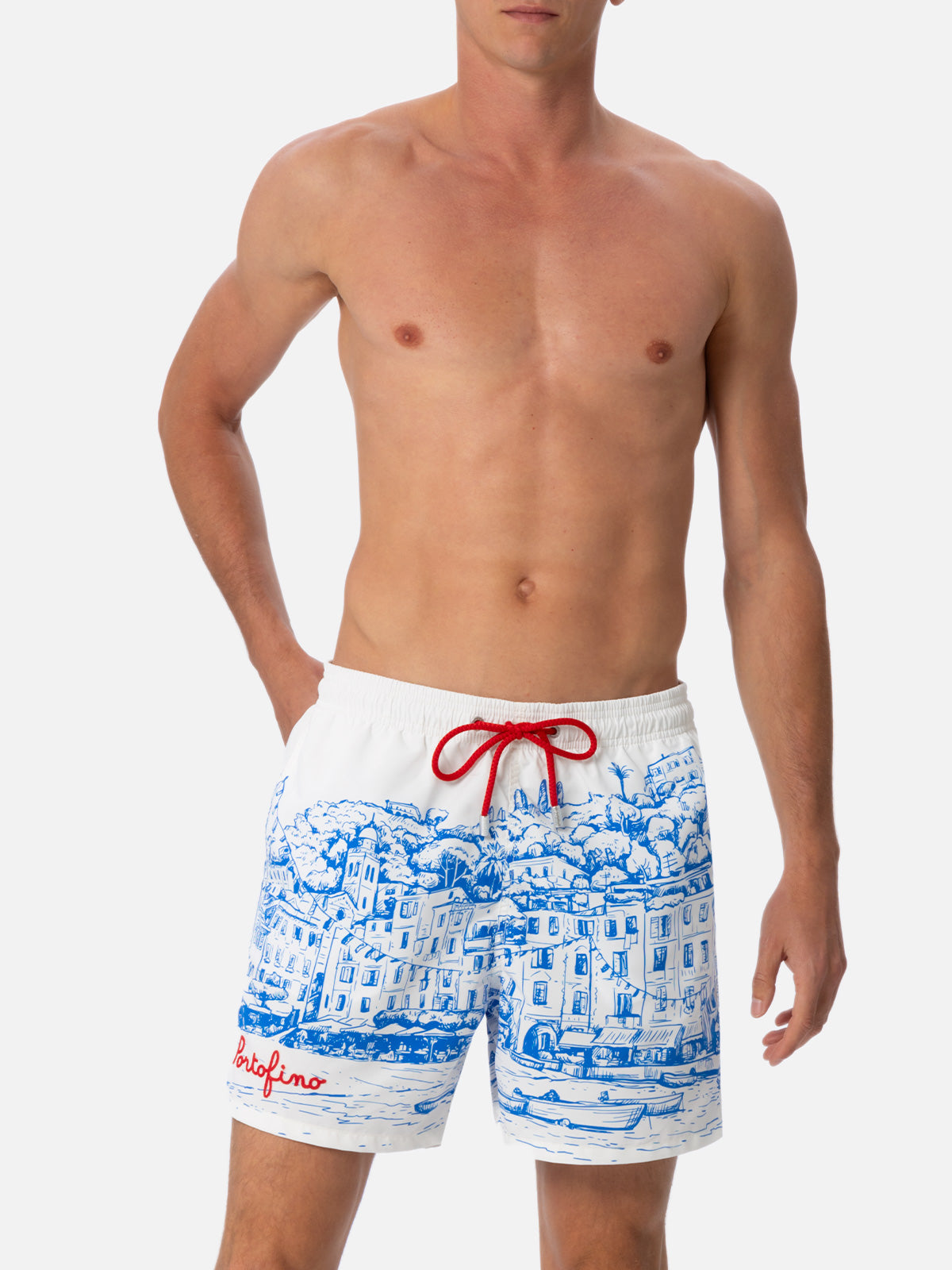 Man mid-length Gustavia swim-shorts with Portofino placed print - MC2 Saint Barth