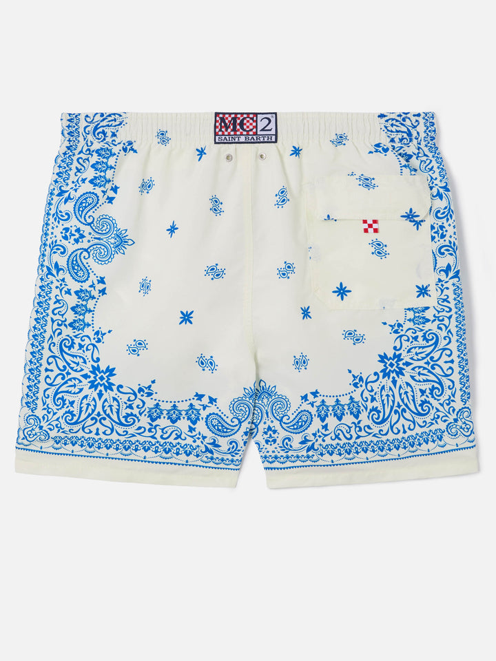 Costume mare Gustavia bianco e azzurro con stampa bandana