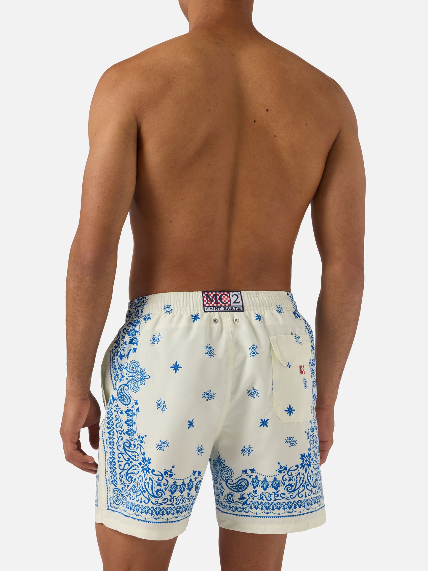 Bañador Gustavia azul claro y blanco con estampado bandana 