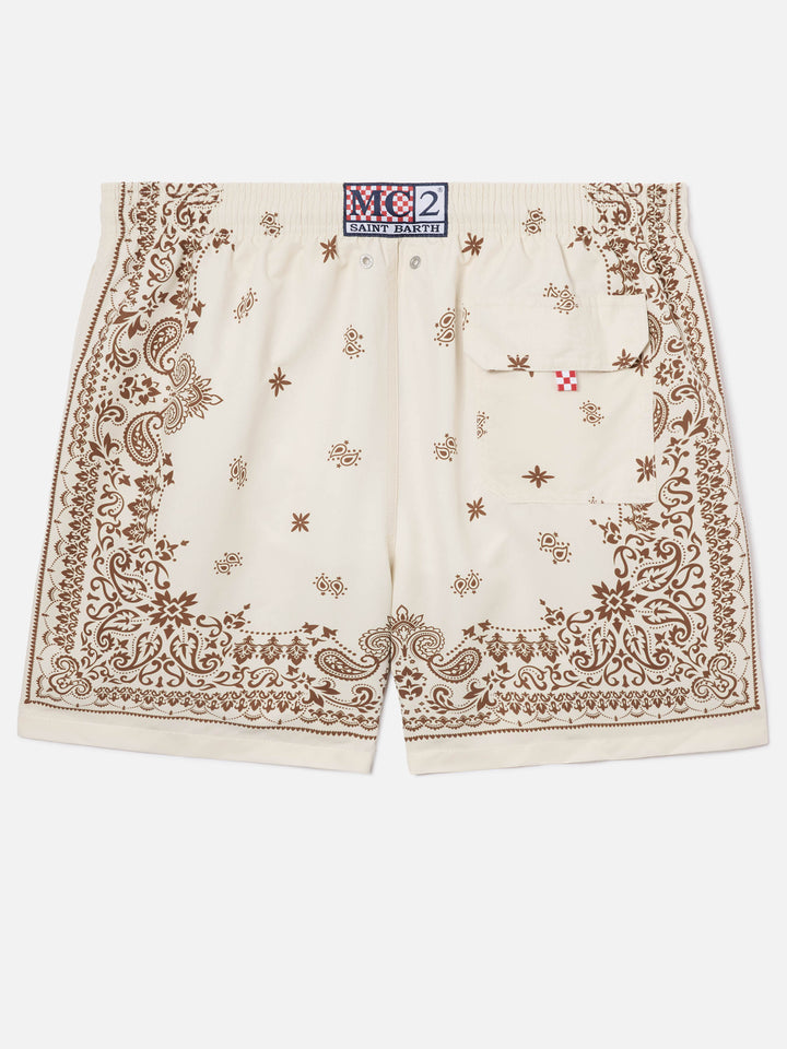 Gustavia beige swim shorts with bandana print