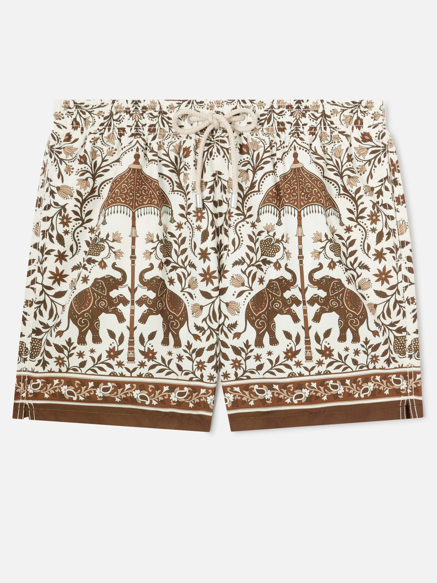 Gustavia swim shorts with brown ornamental placed print