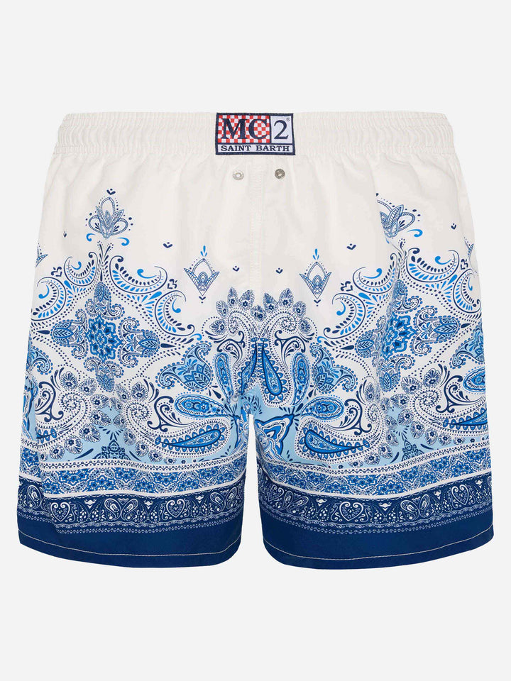 Mid-length Gustavia swim-shorts with paisley placed print