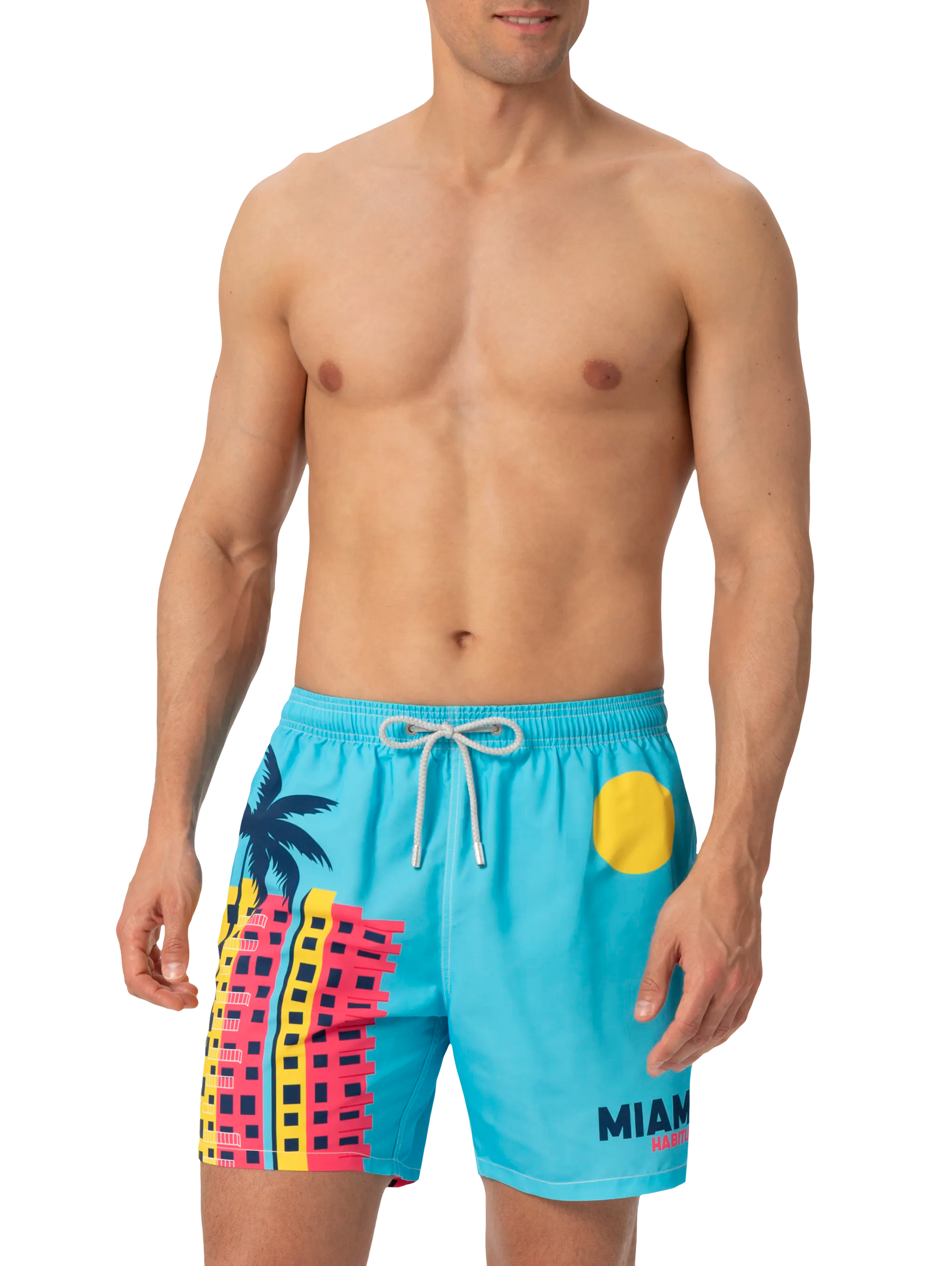 Mid-length Gustavia swim-shorts with Miami postcard placed print - MC2 Saint Barth