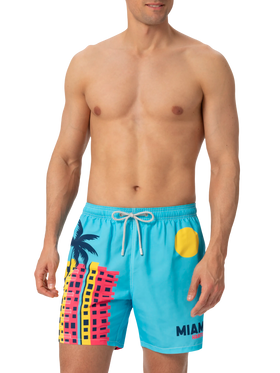 Mid-length Gustavia swim-shorts with Miami postcard placed print - MC2 Saint Barth
