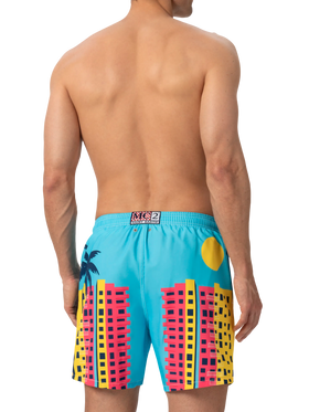 Mid-length Gustavia swim-shorts with Miami postcard placed print - MC2 Saint Barth