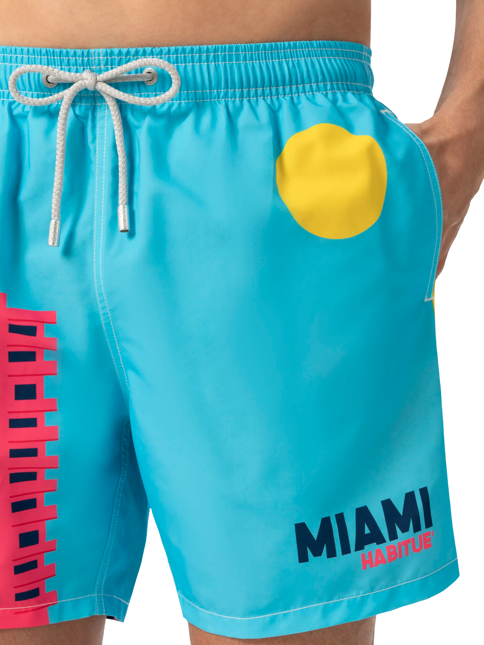 Mid-length Gustavia swim-shorts with Miami postcard placed print - MC2 Saint Barth