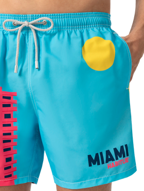 Mid-length Gustavia swim-shorts with Miami postcard placed print - MC2 Saint Barth