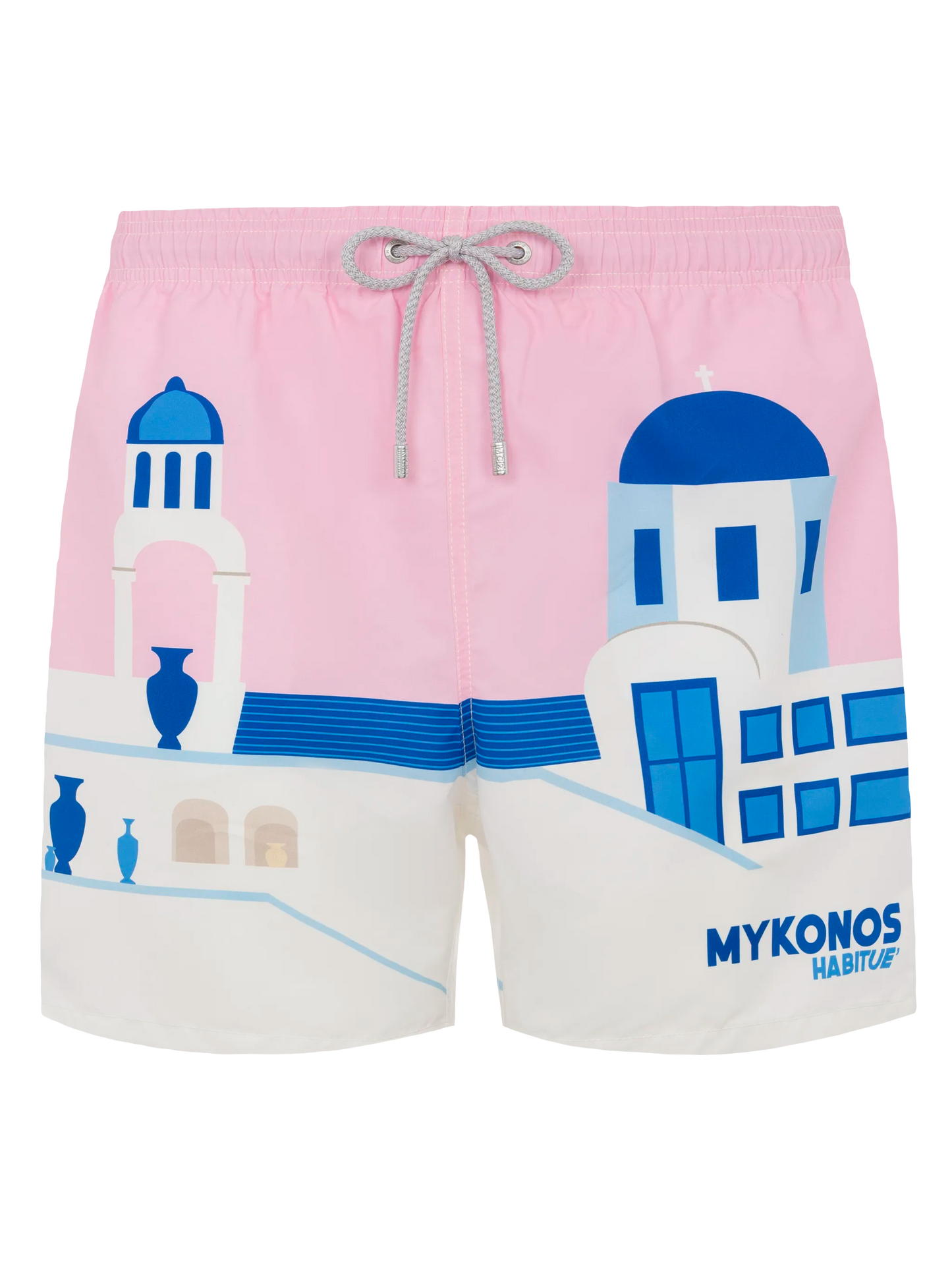 Mid-length Gustavia swim-shorts with Mykonos postcard placed print - MC2 Saint Barth
