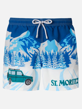 Costume mare lunghezza media Gustavia con stampa St. Moritz