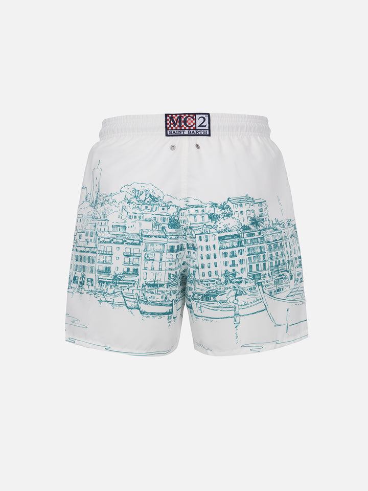 Man mid-length Gustavia swim-shorts with Cannes placed print - MC2 Saint Barth