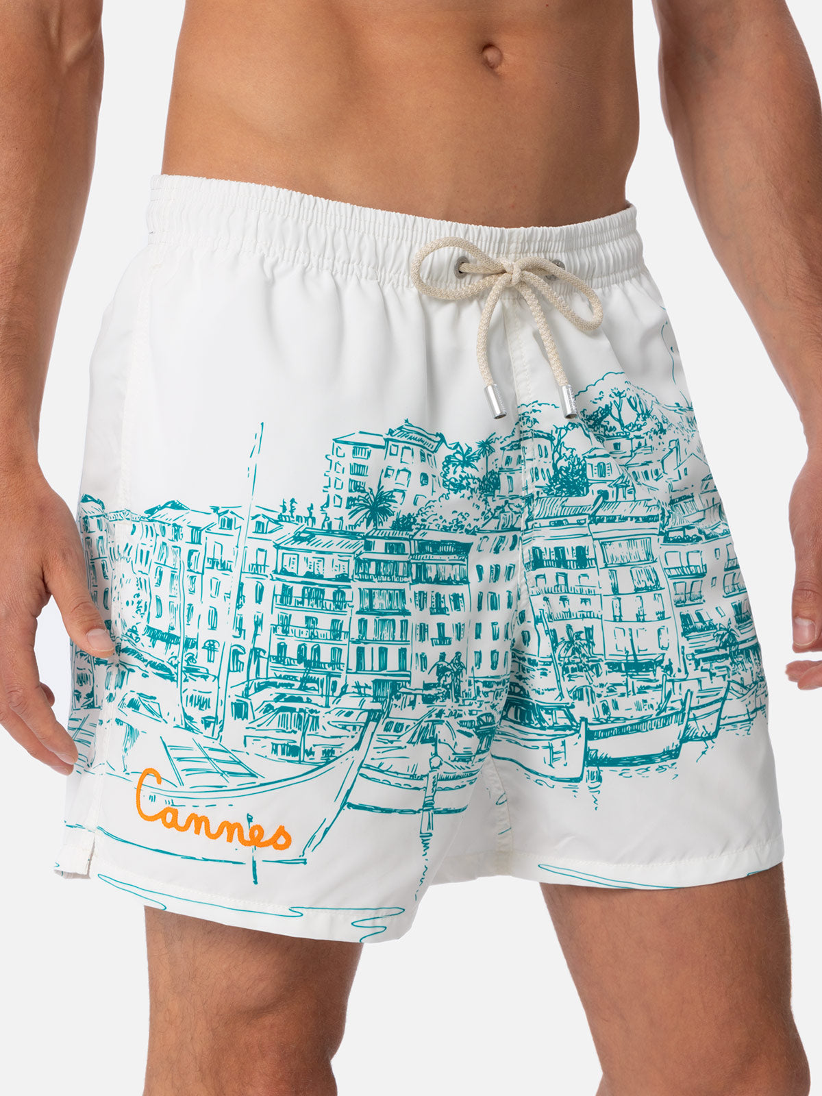 Costume mare lunghezza media Gustavia con stampa Cannes