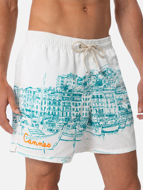 Costume mare lunghezza media Gustavia con stampa Cannes