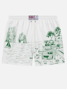 Short de bain mi-long Gustavia avec imprimé placé Faraglioni 