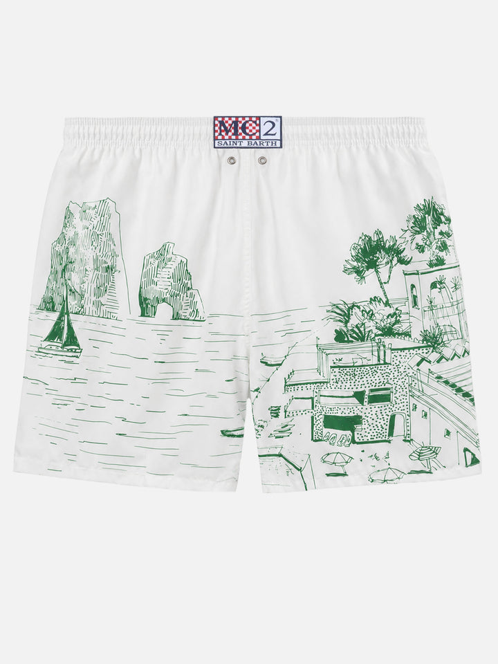 Short de bain mi-long Gustavia avec imprimé placé Faraglioni 