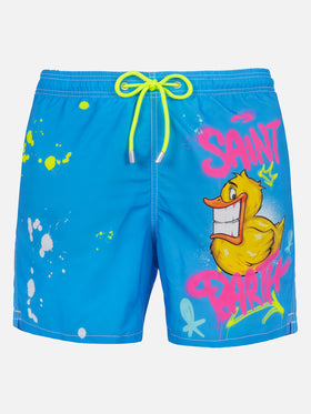 Mittellange Gustavia-Badeshorts für Herren mit platziertem Enten-Cryptopuppets-Aufdruck| CRYPTOPUPPET-SONDERAUSGABE
