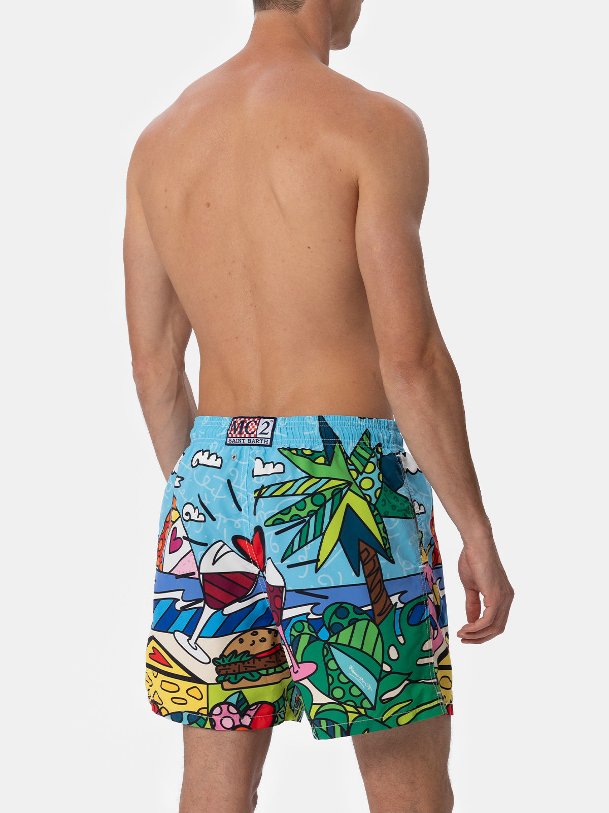 Man mid-length Gustavia swim-shorts with Britto design placed print  | ©BRITTO SPECIAL EDITION