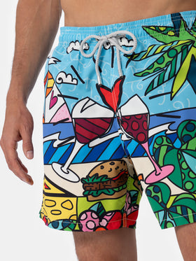 Man mid-length Gustavia swim-shorts with Britto design placed print  | ©BRITTO SPECIAL EDITION