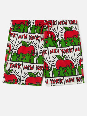 Mittellange Gustavia-Badeshorts für Herren mit platziertem Keith-Haring-Design| KEITH HARING SONDERAUSGABE