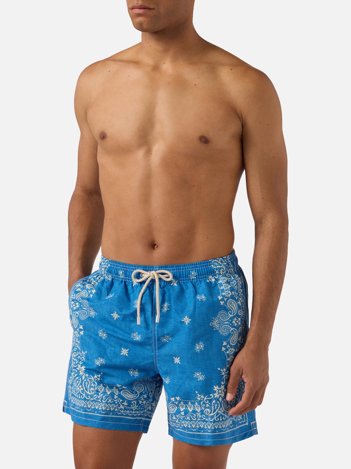 Gustavia blue swim shorts with bandana print