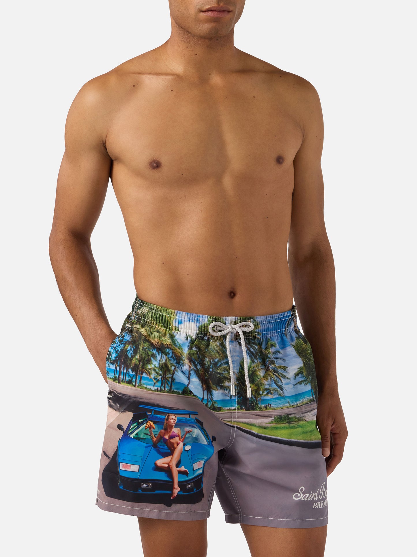 Gustavia swim shorts with St. Barth breakfast print | Special Edition