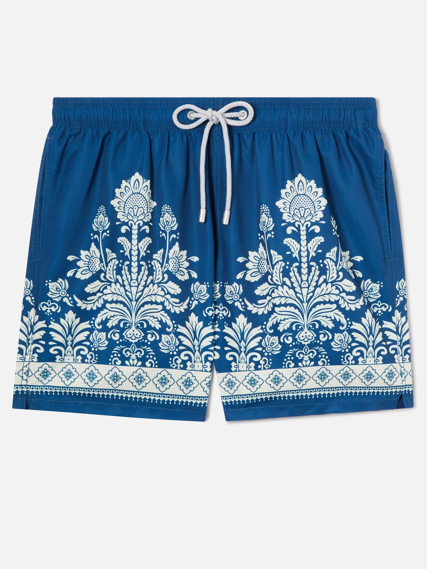 Blaue Badeshorts Gustavia mit ornamentalem Blumenprint 