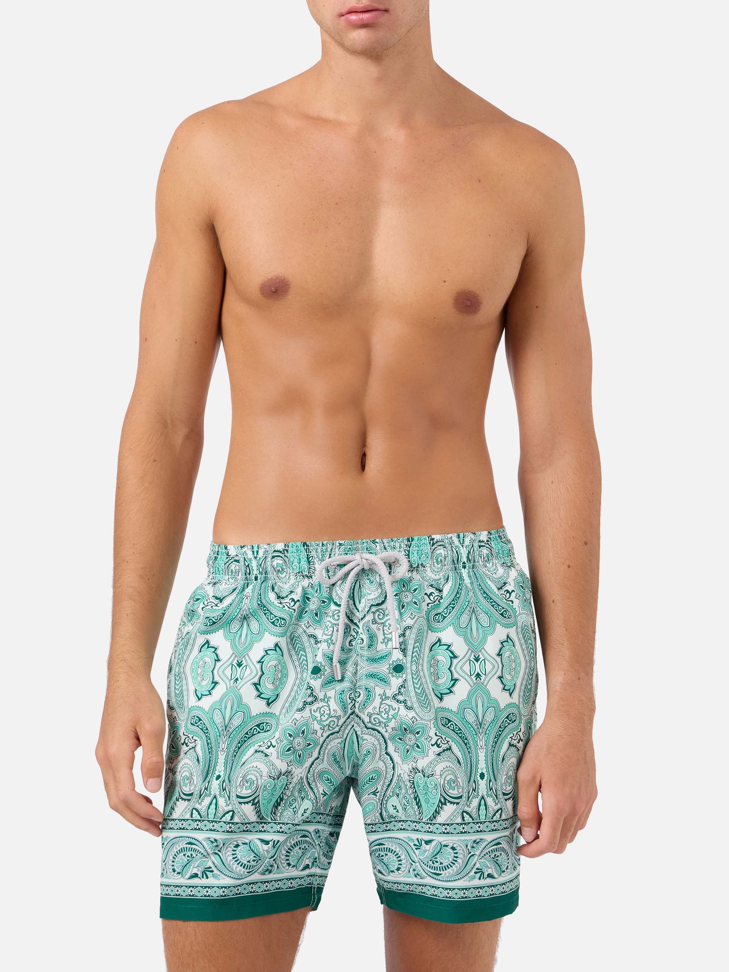 Gustavia swim shorts with green paisley print