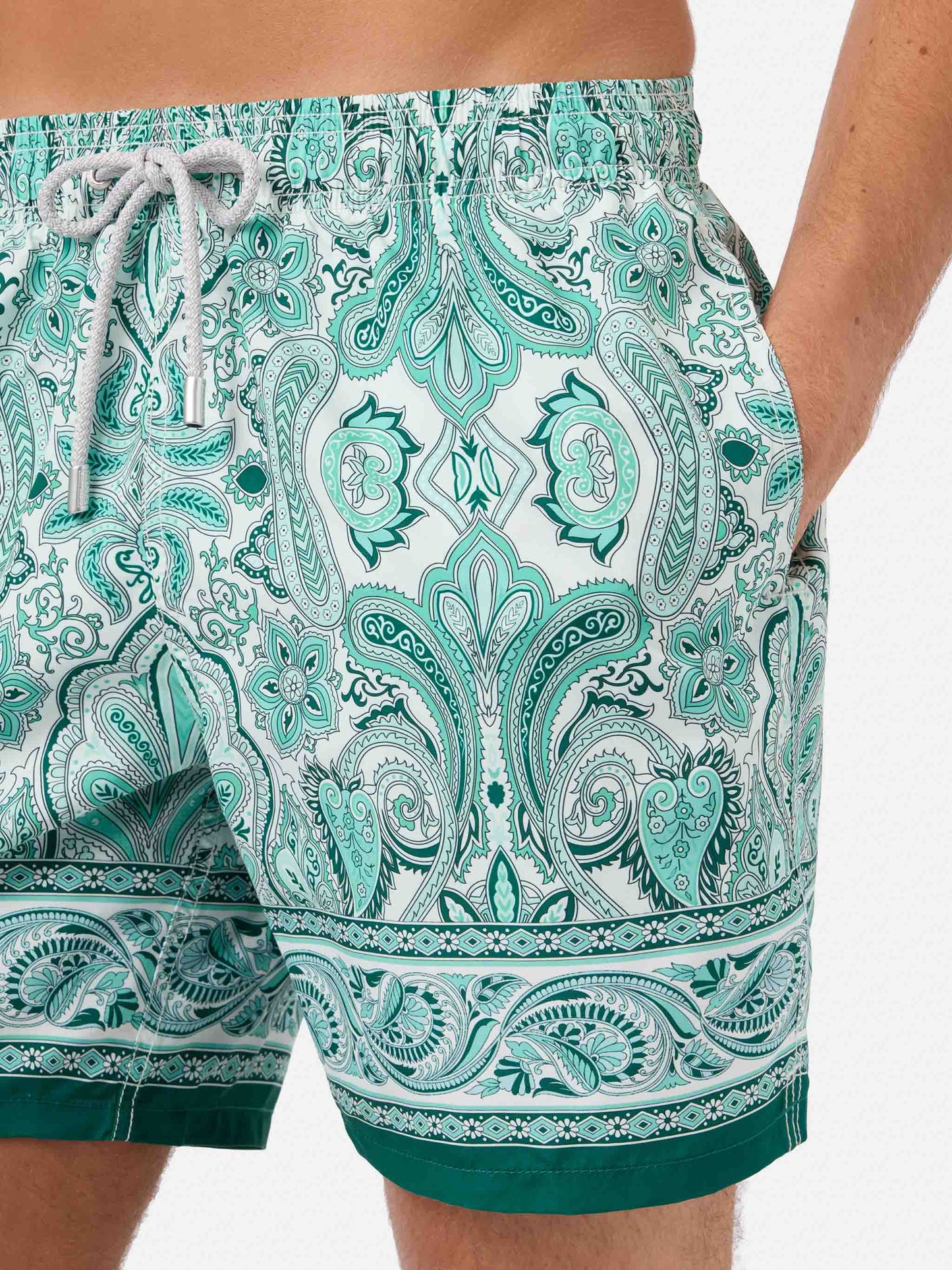 Gustavia swim shorts with green paisley print