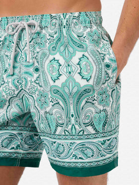 Gustavia swim shorts with green paisley print
