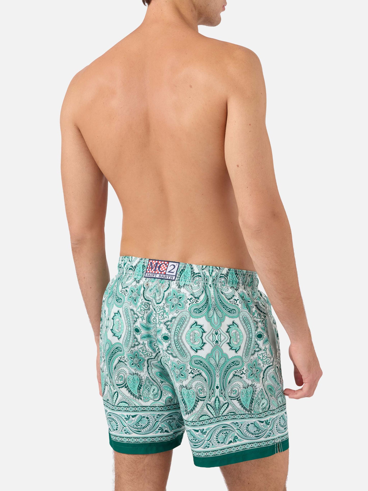 Gustavia swim shorts with green paisley print