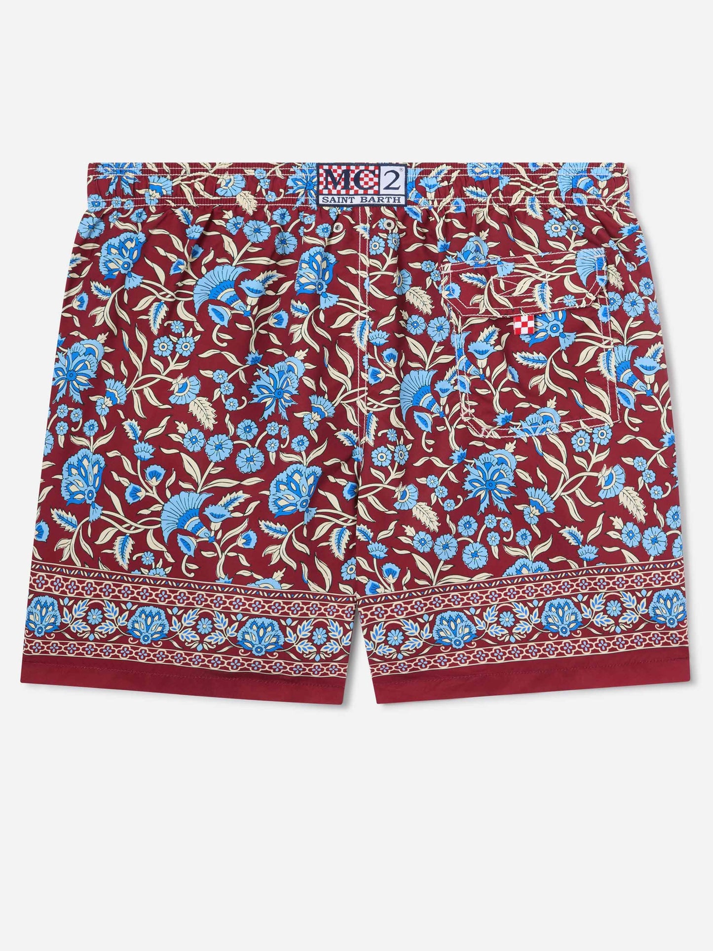 Gustavia burgundy swim shorts with floral print