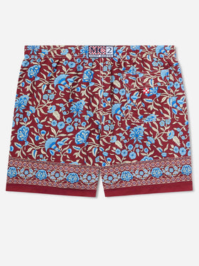 Gustavia burgundy swim shorts with floral print