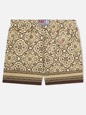 Gustavia swim shorts with brown ornamental placed print