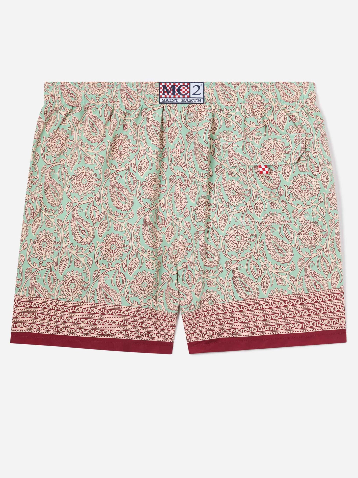 Gustavia Badeshorts in Aquagrün mit kontrastierendem Paisley-Print 