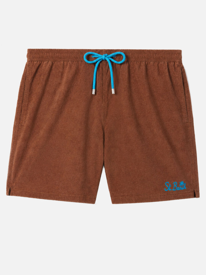 Gustavia terry swim shorts in brown