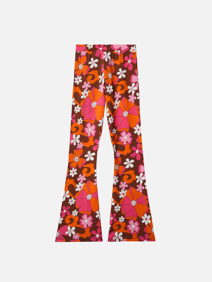 Ausgestellte Hose von Gwenda Jr mit Retro-Blumenmuster