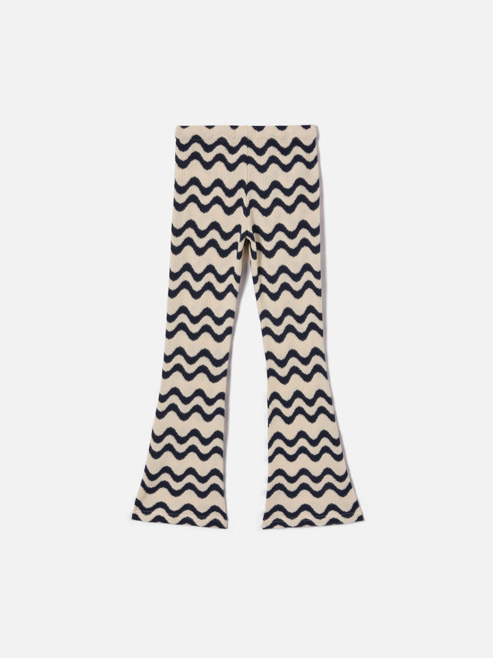 Gwenda Jr raschel knit pants with blue and ivory wave pattern