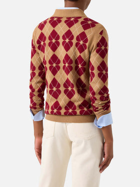 Hadidy wool and cashmere blend polo collar knit with argyle pattern and hearts