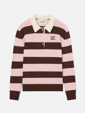 Polo en maille Pink Hadidy à col polo avec rayures 