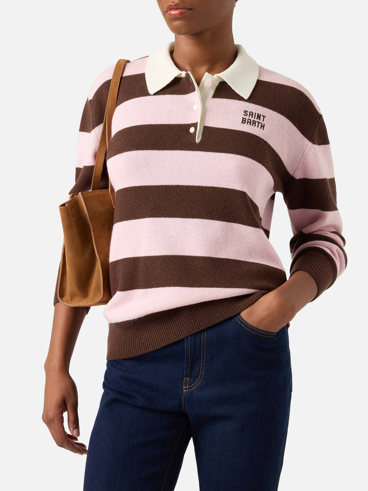 Polo en maille Pink Hadidy à col polo avec rayures 