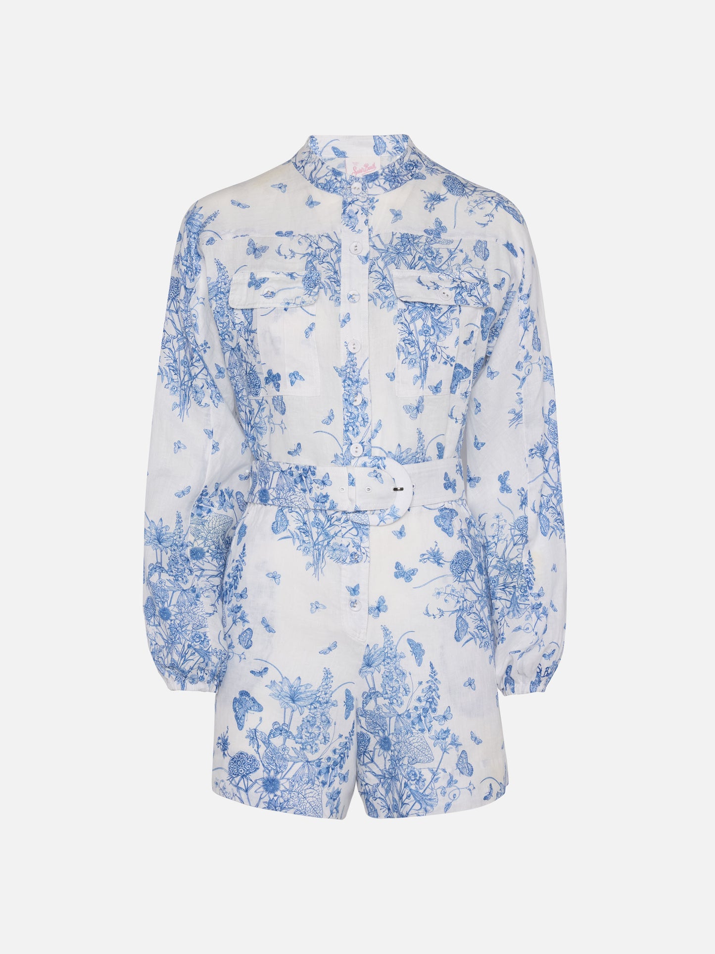 Hanniel Leinen-Playsuit mit Schmetterlings-Toile-de-Jouy-Print