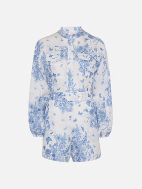 Hanniel Leinen-Playsuit mit Schmetterlings-Toile-de-Jouy-Print
